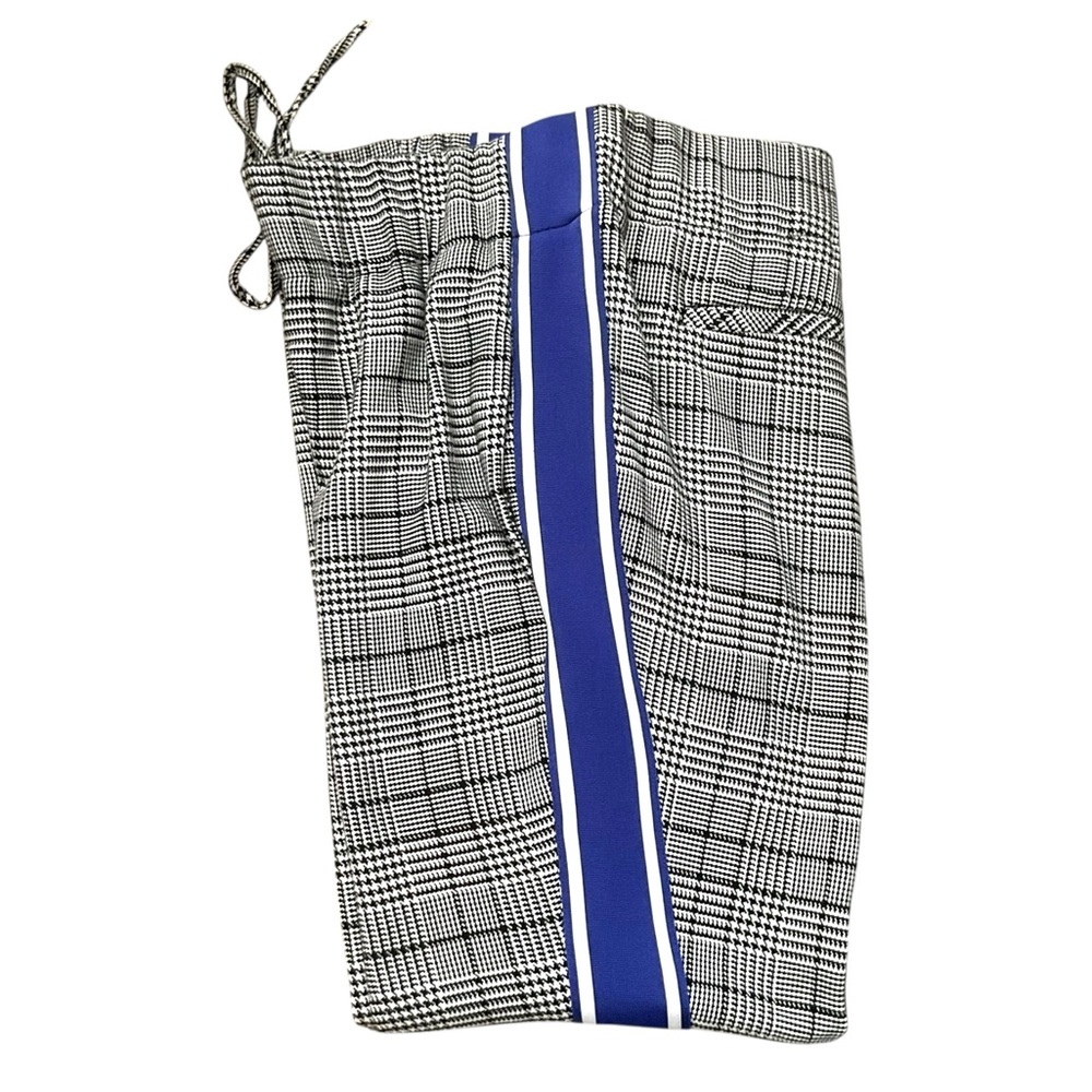 Belle Verne black White Check Trouser Pant L Women Blue Stripe College Preppy - Picture 6 of 8